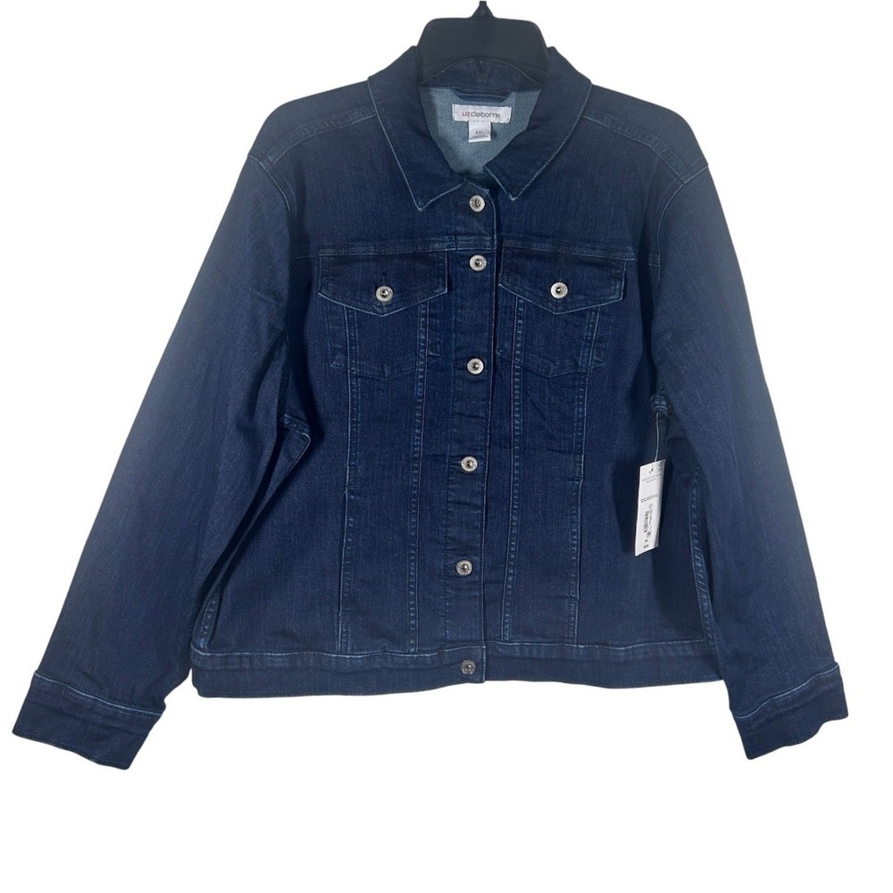Liz Claiborne Denim Trucker Jacket Womens XXL Dark Wash Echo Wash Stretch NWT